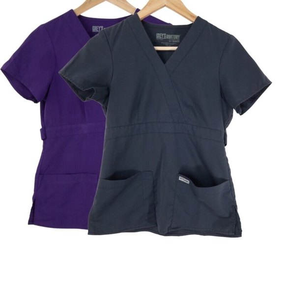 Grey’s Anatomy Womens Scrub Tops Two‎ Top Set Color Purple & Gray Sz XS - Picture 1 of 7